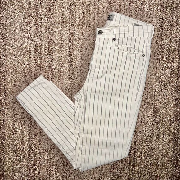 Citizens of Humanity Women's Rocket Crop High Rise Skinny Striped Jeans White - Picture 1 of 12
